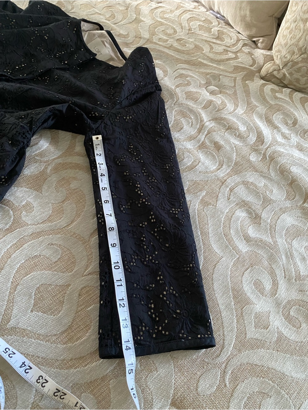 LOFT Eyelet Peplum Jacket Black Tie Waist Cotton Size 10 - Picture 8 of 14